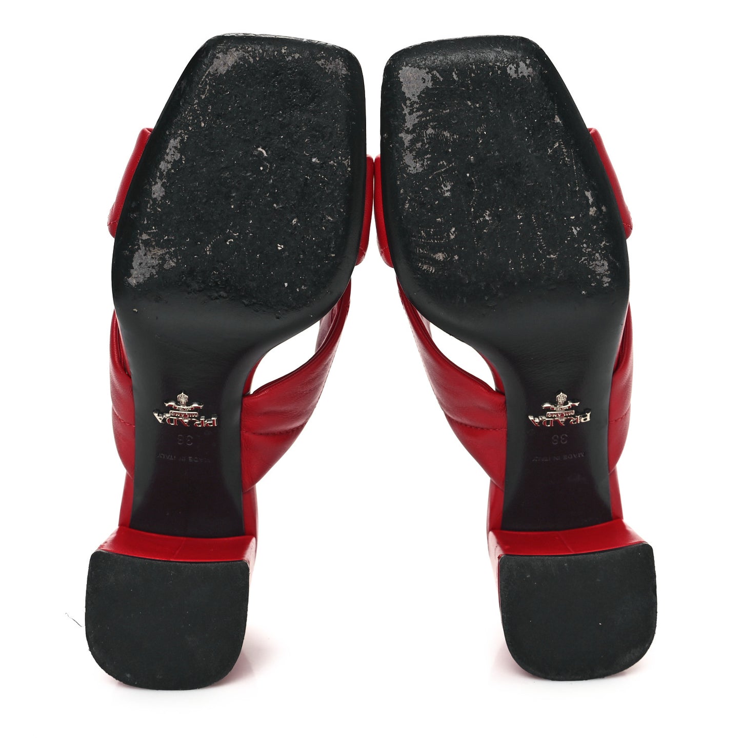Nappa Logo Quilted Crisscross 65mm Block Heel Slide Sandals 38 Red