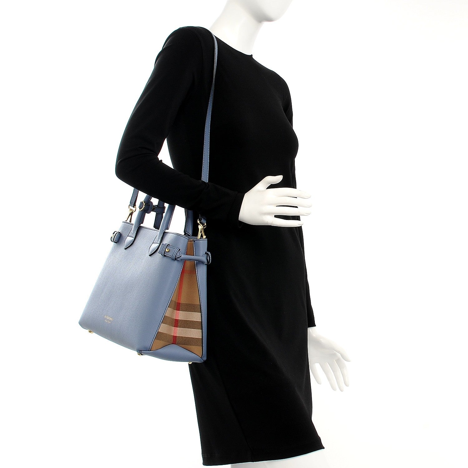 Burberry Derby Calfskin House Check Medium Banner Tote Slate Blue 2 of 9