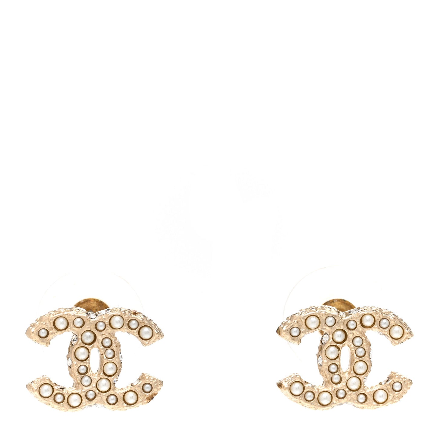 Metal Graduated Pearl Crystal CC Earrings Light Gold