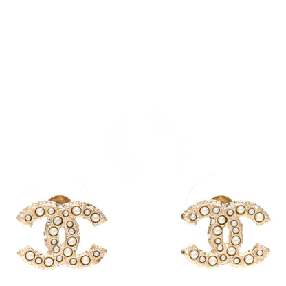 Chanel Metal Graduated Pearl Crystal CC Earrings Light Gold 1 of 5