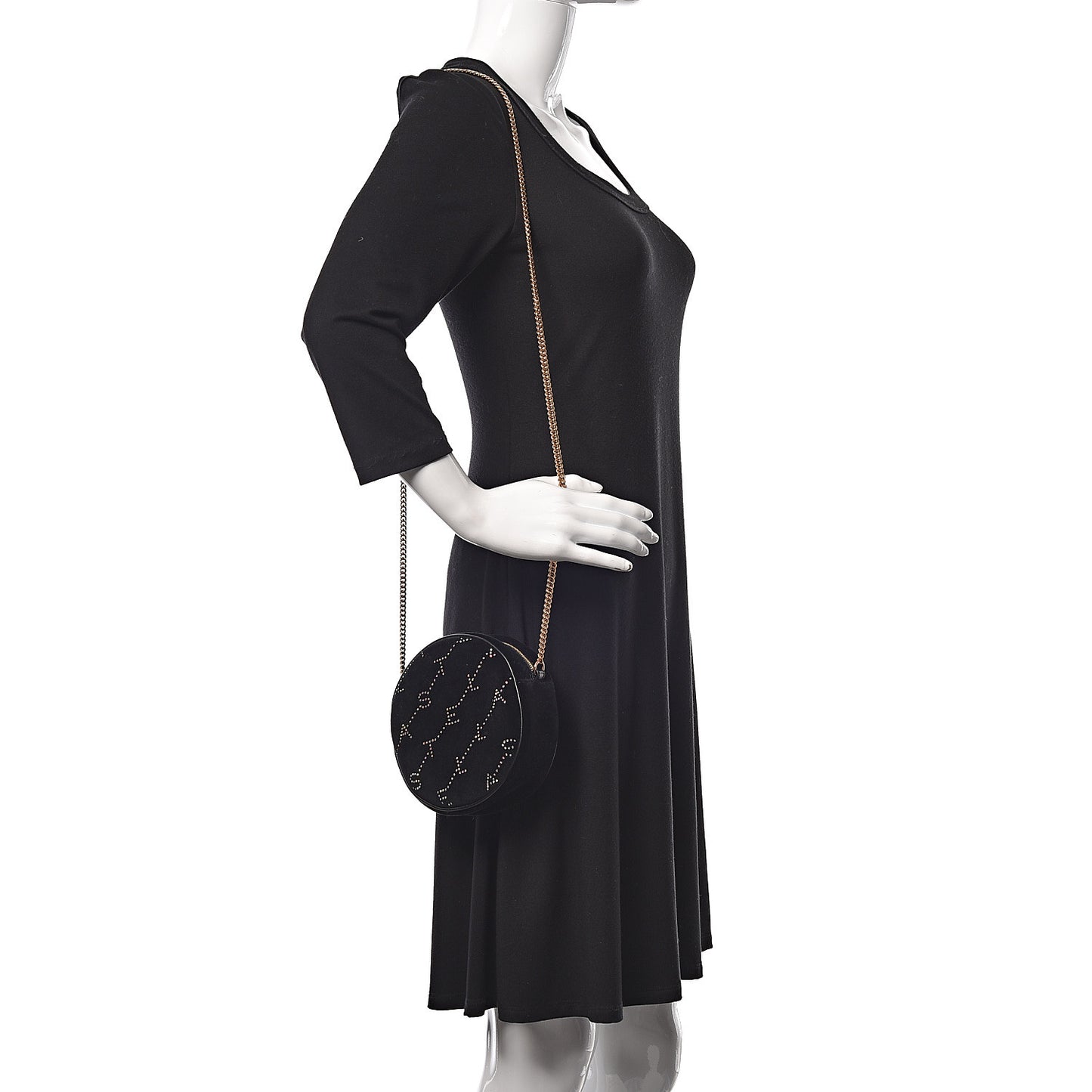 Velvet Crystal Monogram Mini Round Crossbody Bag Black