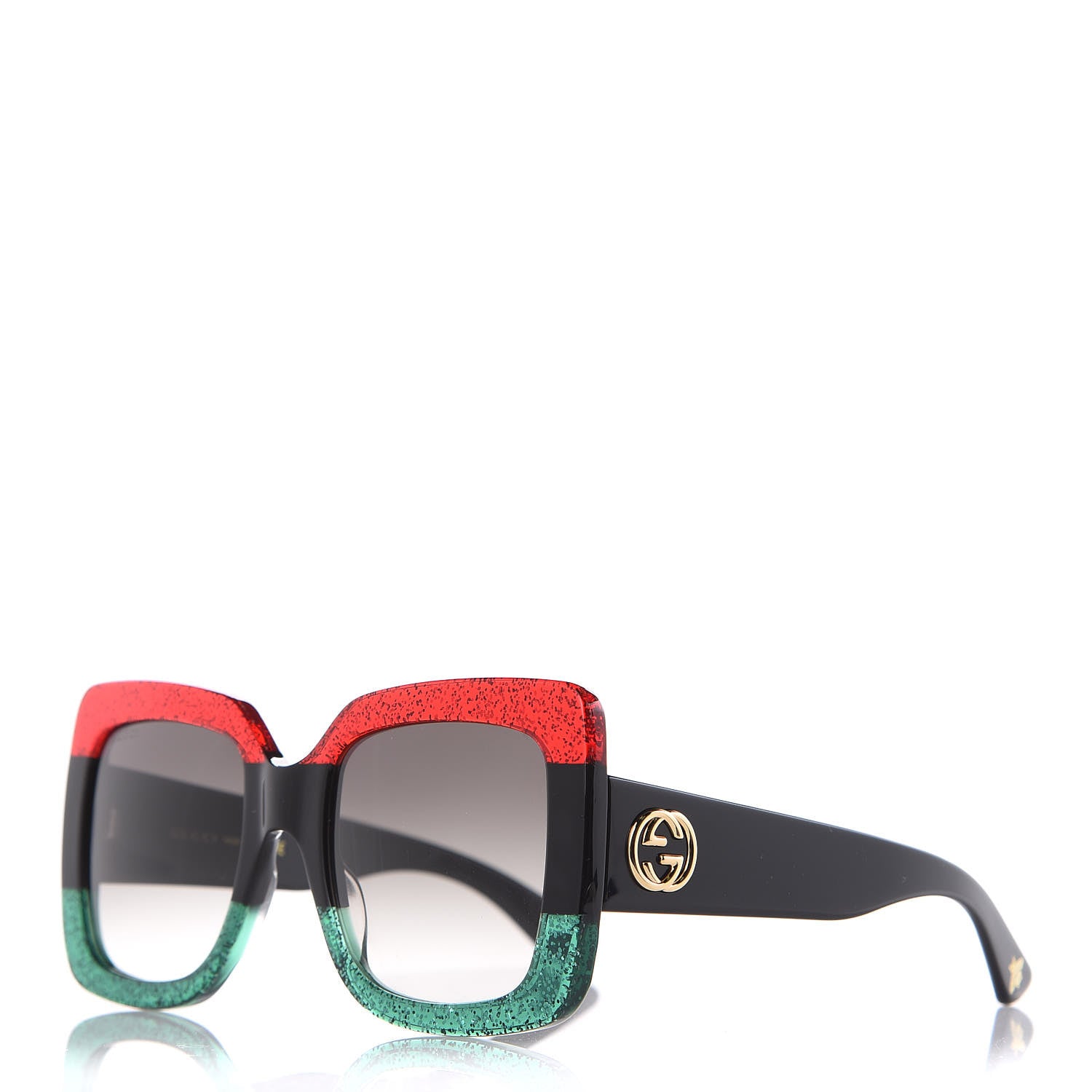 Gucci Square Frame GG0083S Sunglasses Glitter Red Black Green 1 of 7