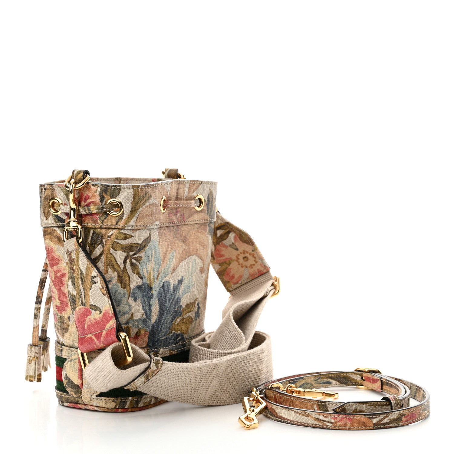 Gucci GG Supreme Monogram Water Flora Web Mini Ophidia Bucket Bag White Multicolor 3 of 10