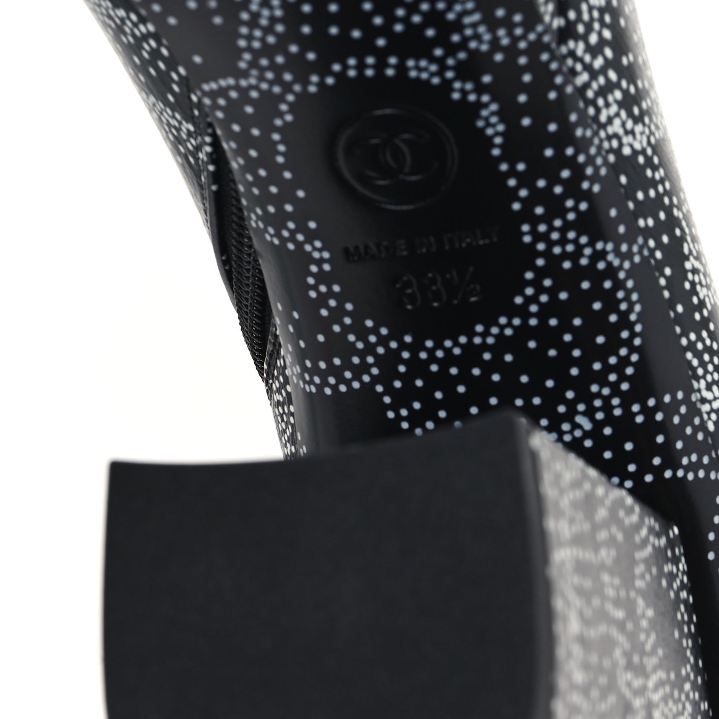 Calfskin Camellia Printed Ankle Boots 38.5 Black White