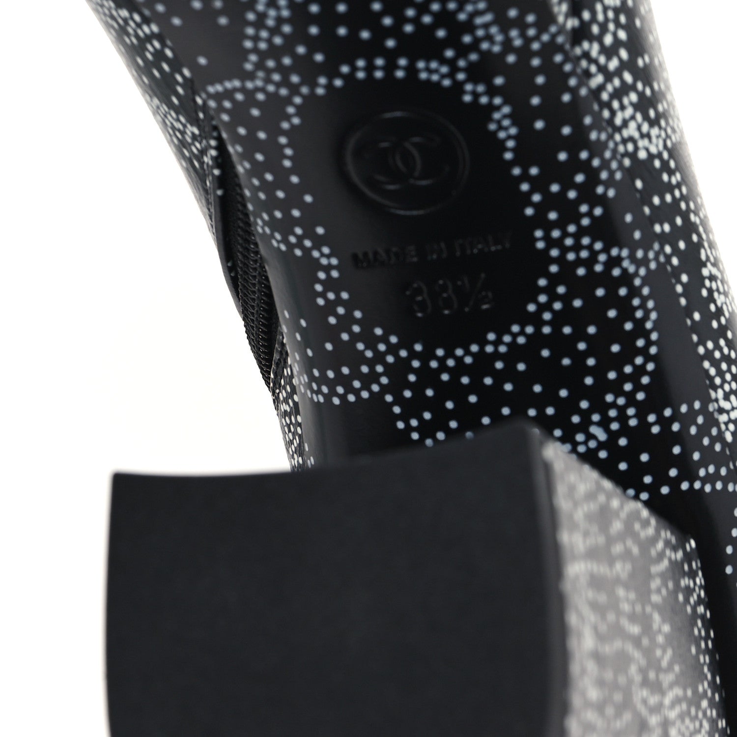 Chanel Calfskin Camellia Printed Ankle Boots 38.5 Black White 7 of 11