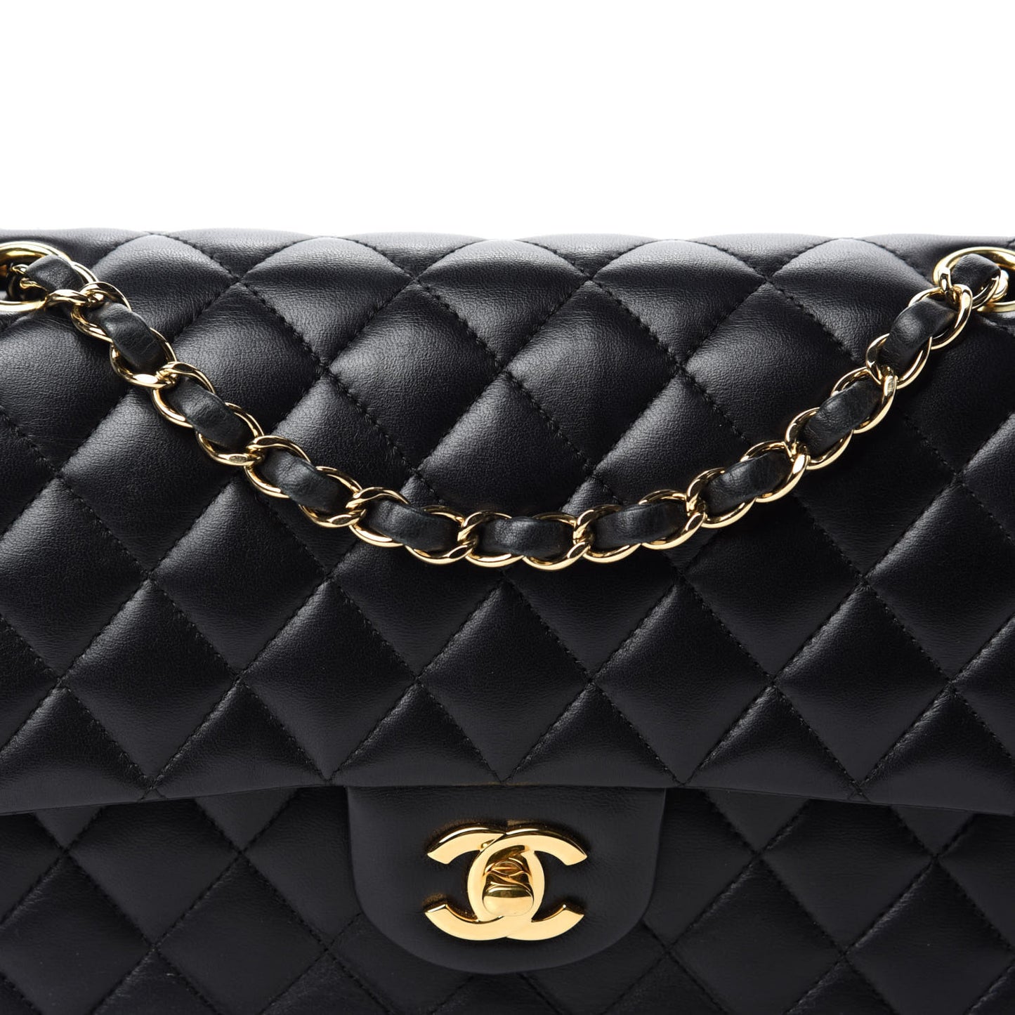 Lambskin Quilted Medium Double Flap Black