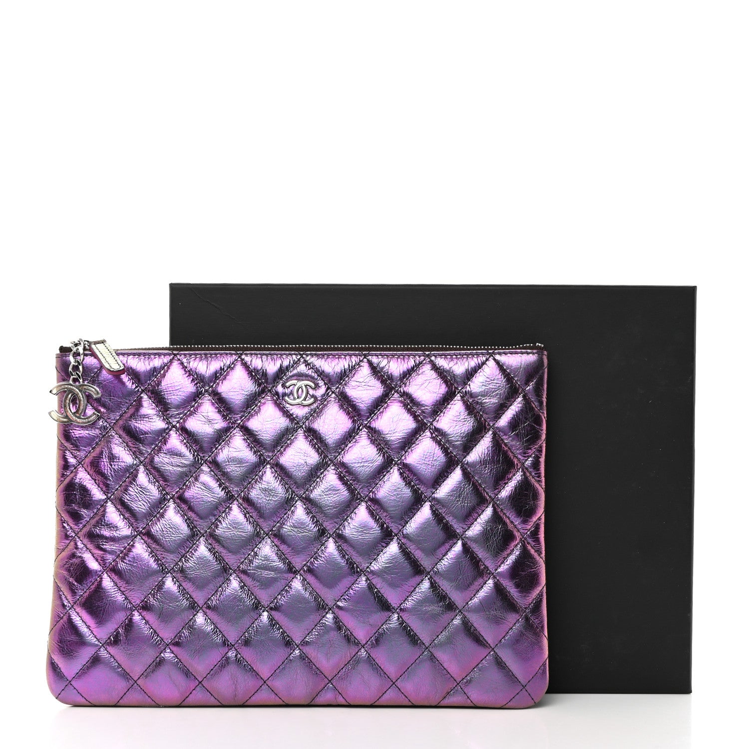 Chanel Iridescent Crumpled Calfskin CC Ripples Medium Cosmetic Case Purple 8 of 8