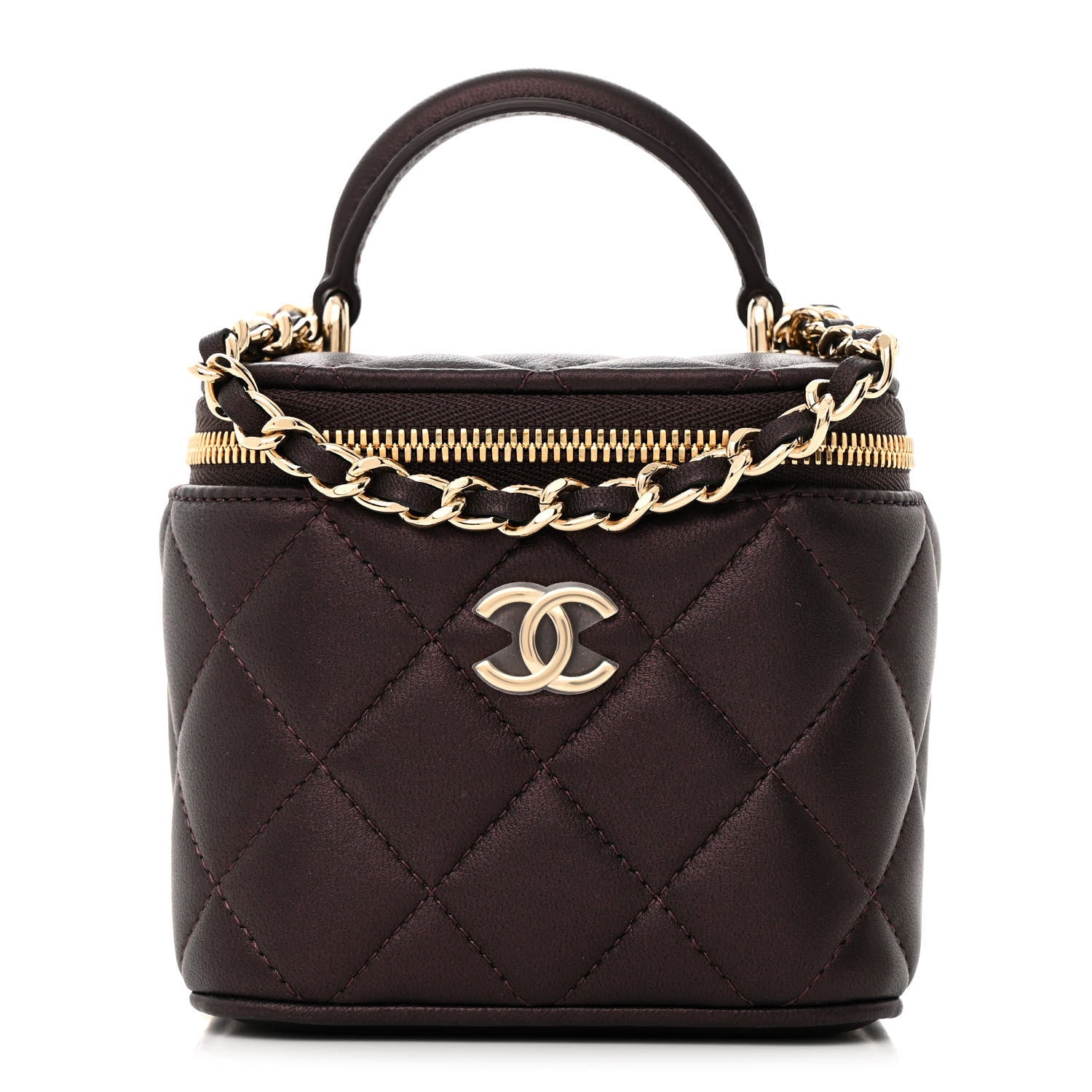 Chanel Iridescent Lambskin Quilted Mini Top Handle Vanity Case With Chain Burgundy 1 of 10