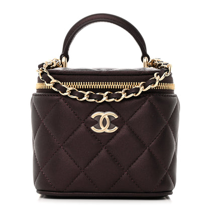 Chanel Iridescent Lambskin Quilted Mini Top Handle Vanity Case With Chain Burgundy 1 of 10