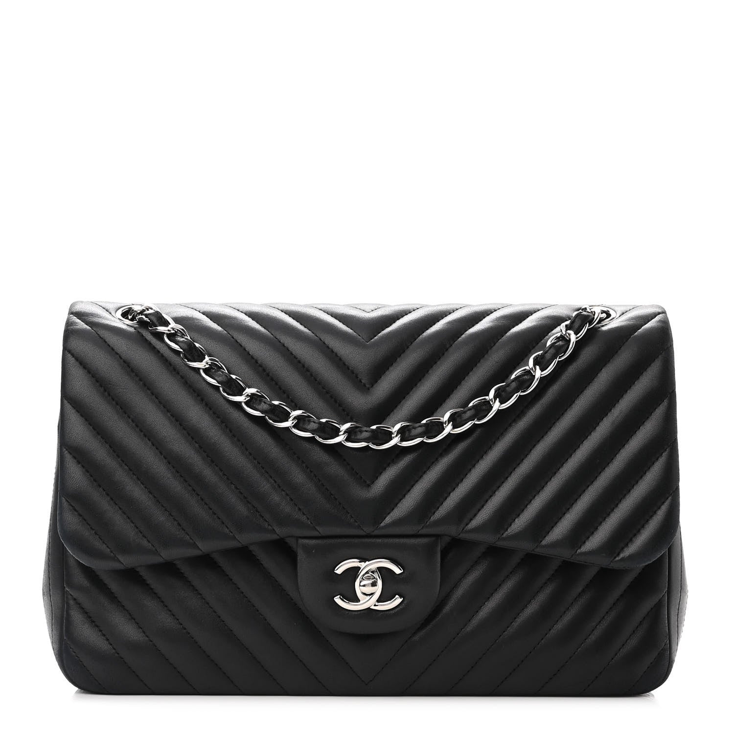 Chanel Lambskin Chevron Quilted Jumbo Double Flap Black 1 of 10