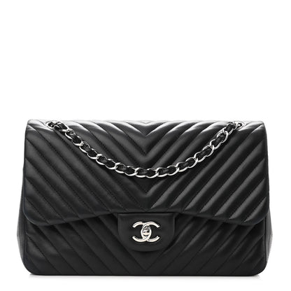 Chanel Lambskin Chevron Quilted Jumbo Double Flap Black 1 of 10