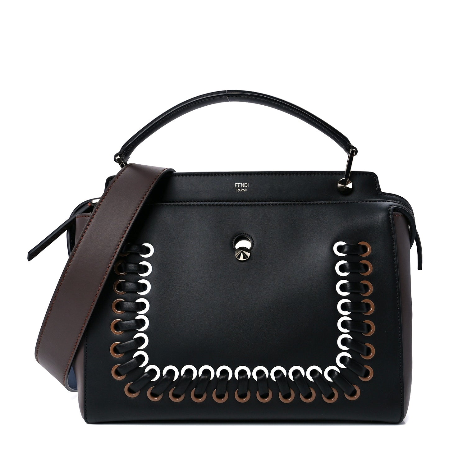 Vitello Baltico Shiny Nappa Lace Up DotCom Satchel Black