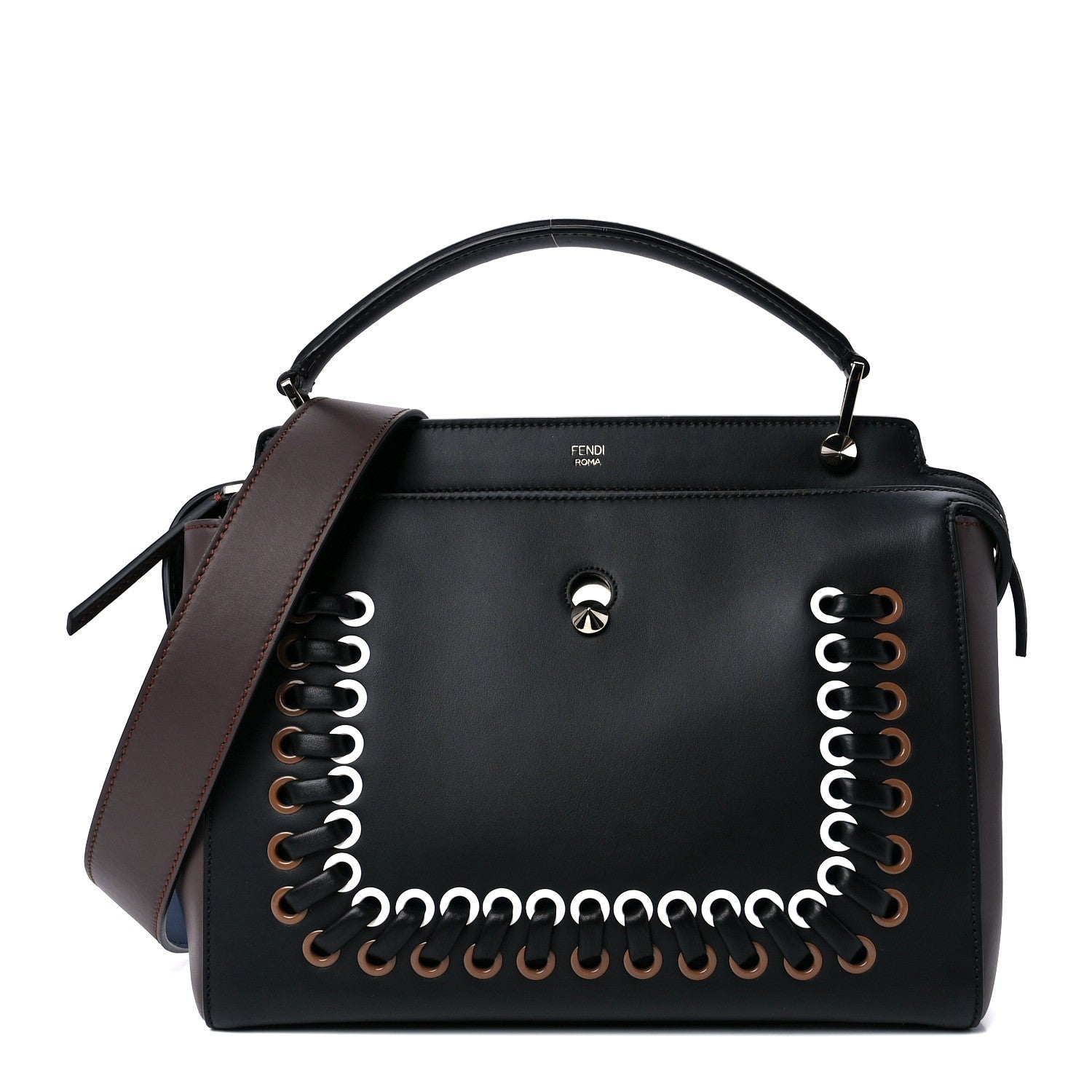 Fendi Vitello Baltico Shiny Nappa Lace Up DotCom Satchel Black 1 of 13