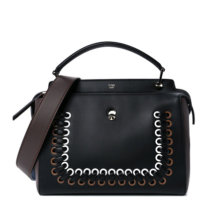 Fendi Vitello Baltico Shiny Nappa Lace Up DotCom Satchel Black 1 of 13