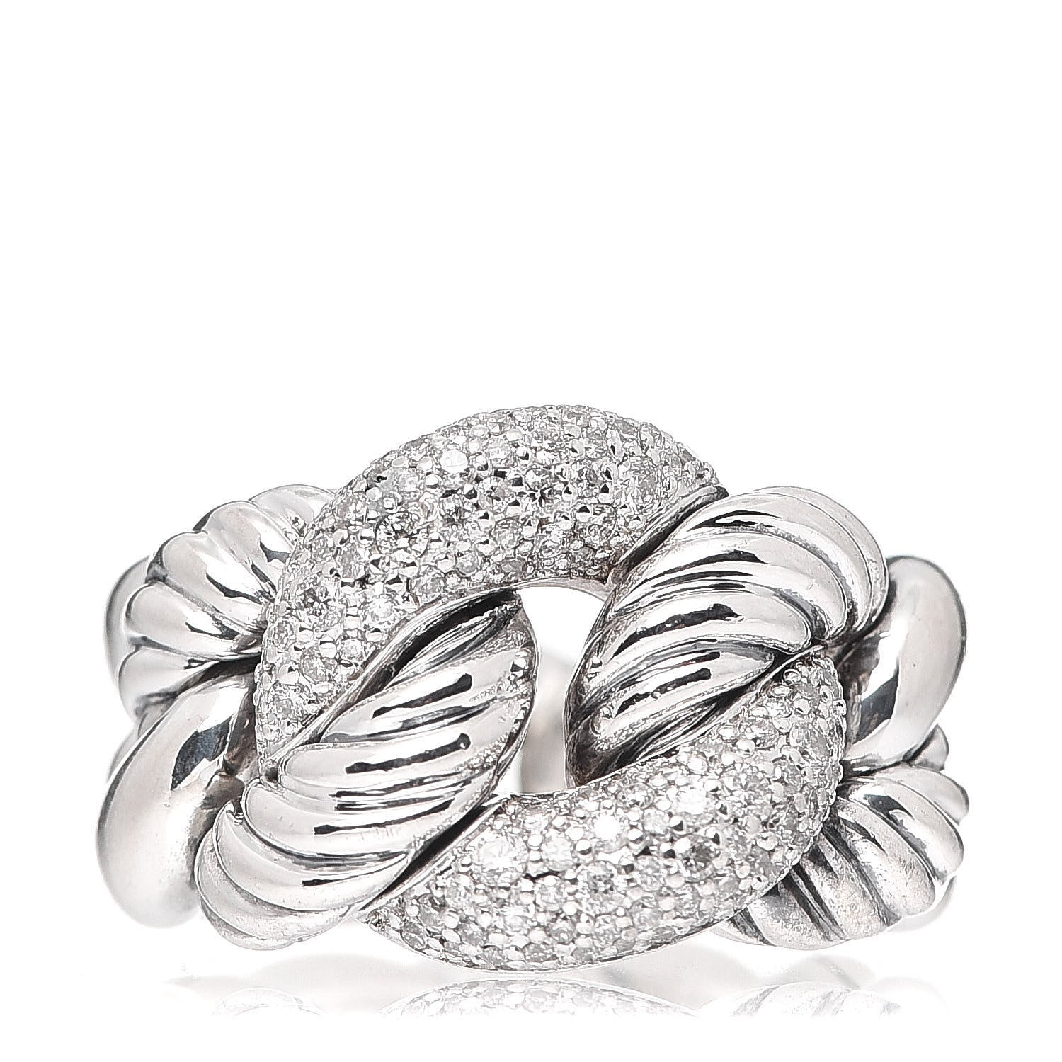 David Yurman Sterling Silver Pave Diamond Belmont Ring 54 7 1 of 4