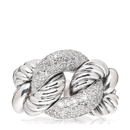 David Yurman Sterling Silver Pave Diamond Belmont Ring 54 7 1 of 4