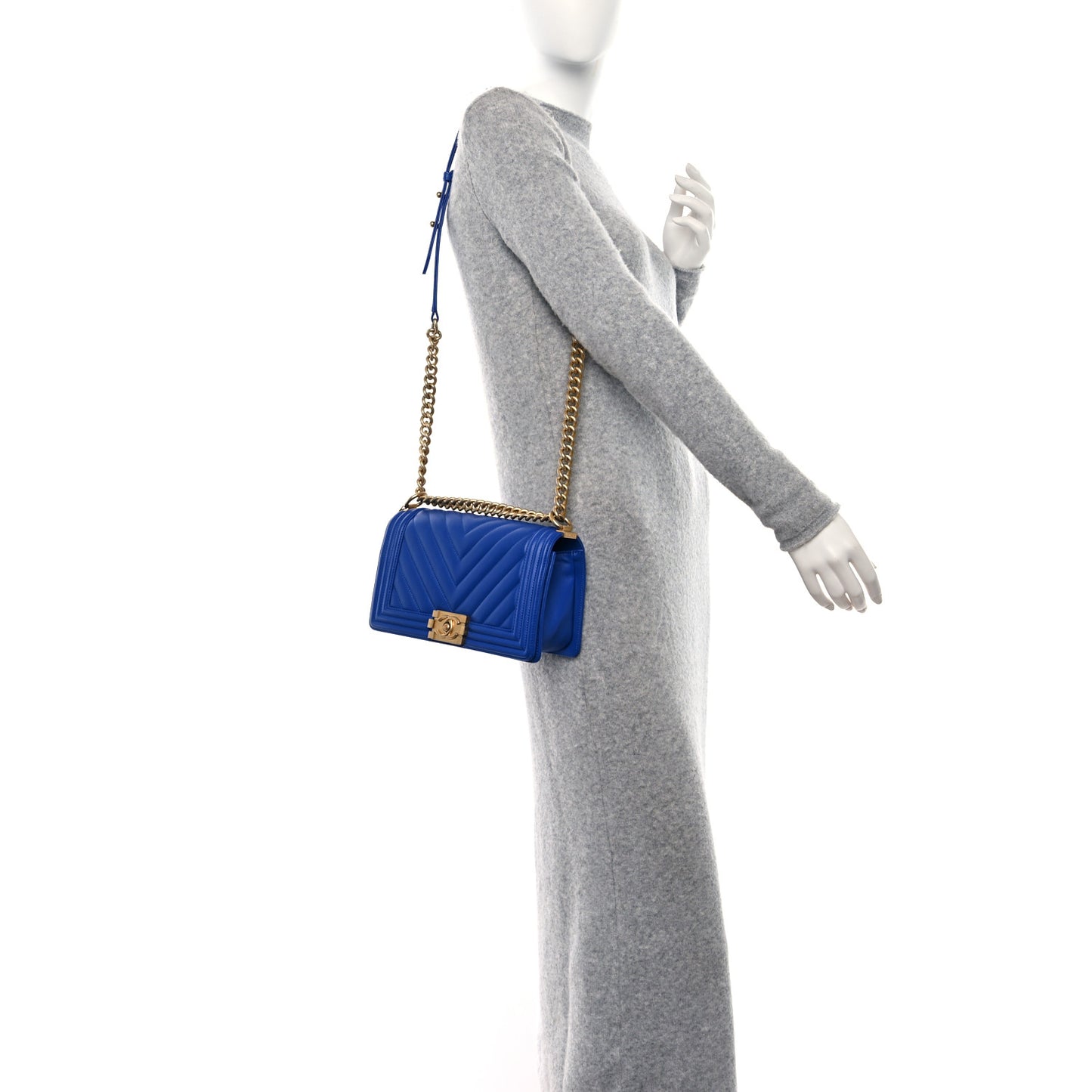 Calfskin Chevron Quilted Medium Boy Flap Blue