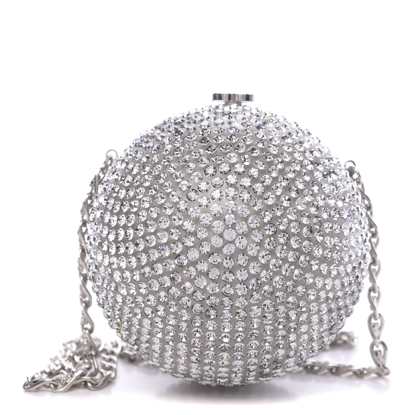 Plexiglass Strass CC Round Minaudiere Clutch Silver