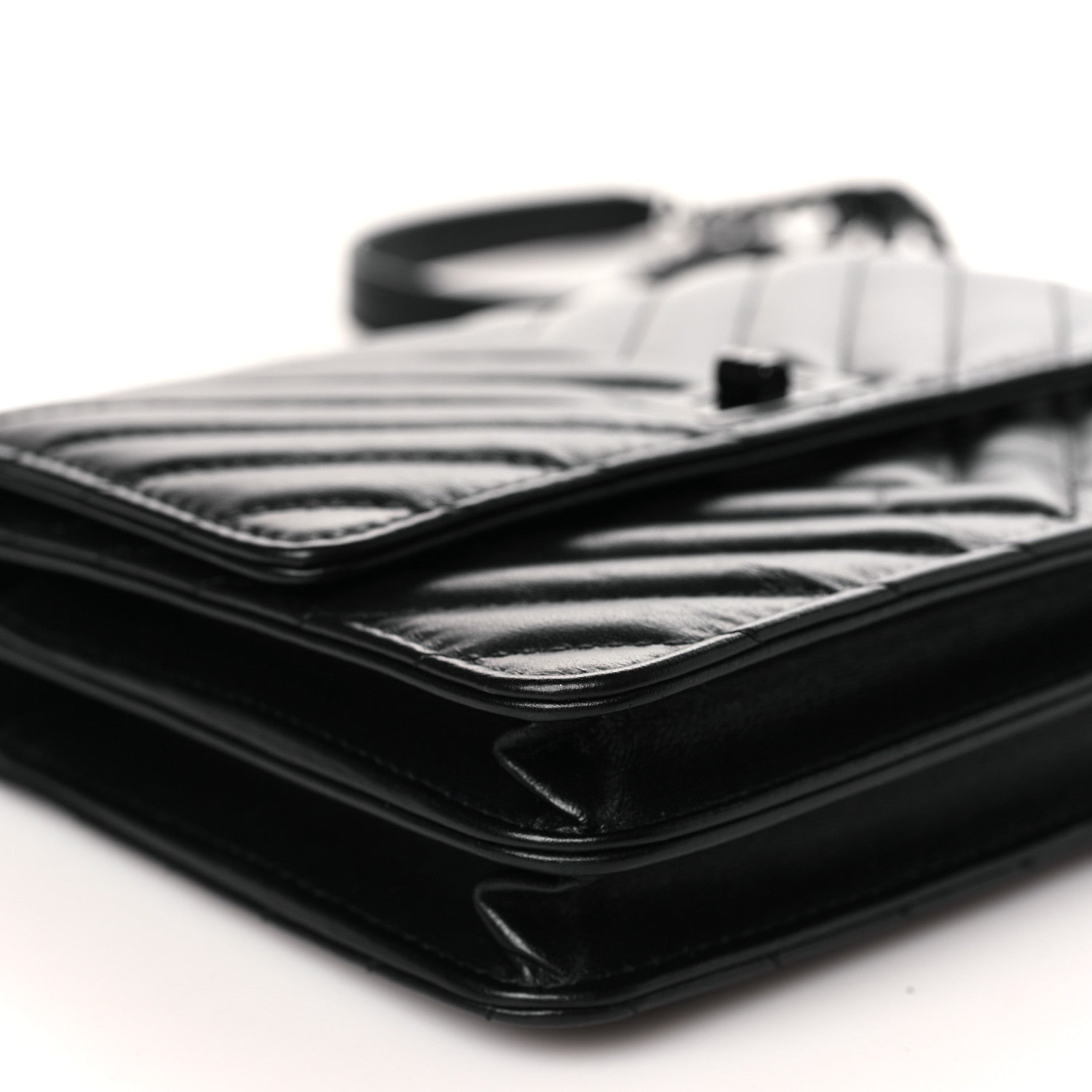 Chanel Aged Calfskin Chevron Quilted Reissue 2.55 Square Wallet On Chain WOC So Black 9 of 10
