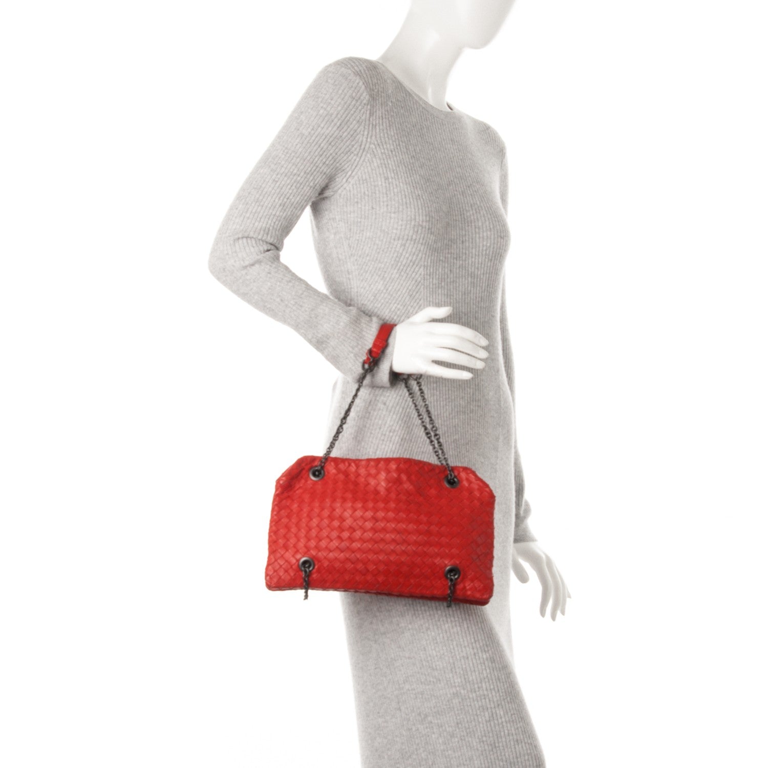 Bottega Veneta Nappa Intrecciato Shoulder Bag Red 2 of 9
