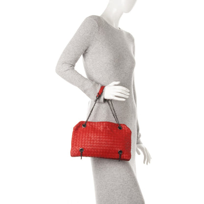 Bottega Veneta Nappa Intrecciato Shoulder Bag Red 2 of 9