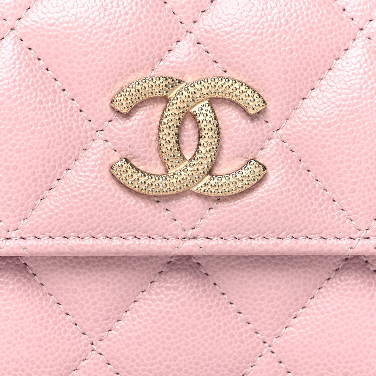Caviar Quilted Studded CC Flap Card Holder Light Pink