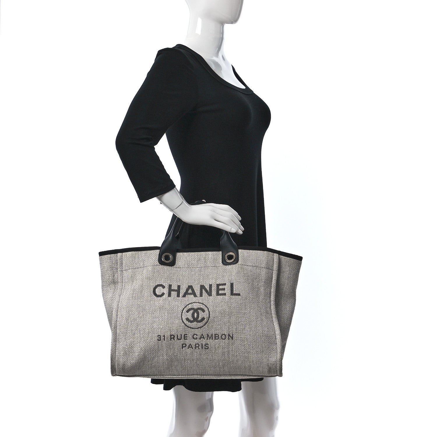 Chanel Woven Straw Raffia Medium Deauville Tote Grey 2 of 19