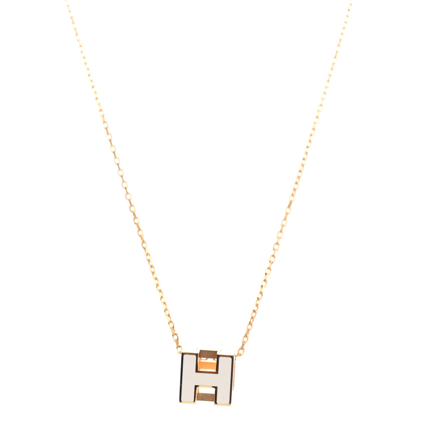 Gold Lacquered Cage d'H Pendant Necklace White