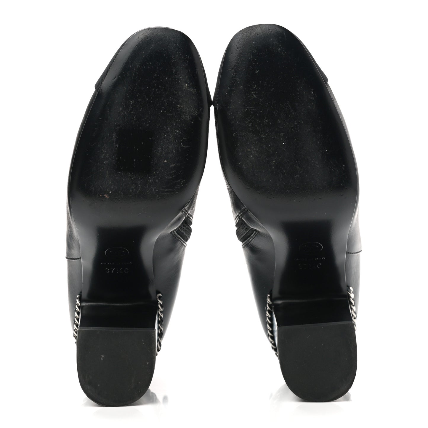 Crumpled Calfskin Cap Toe Chain Short Boots 37.5 Black