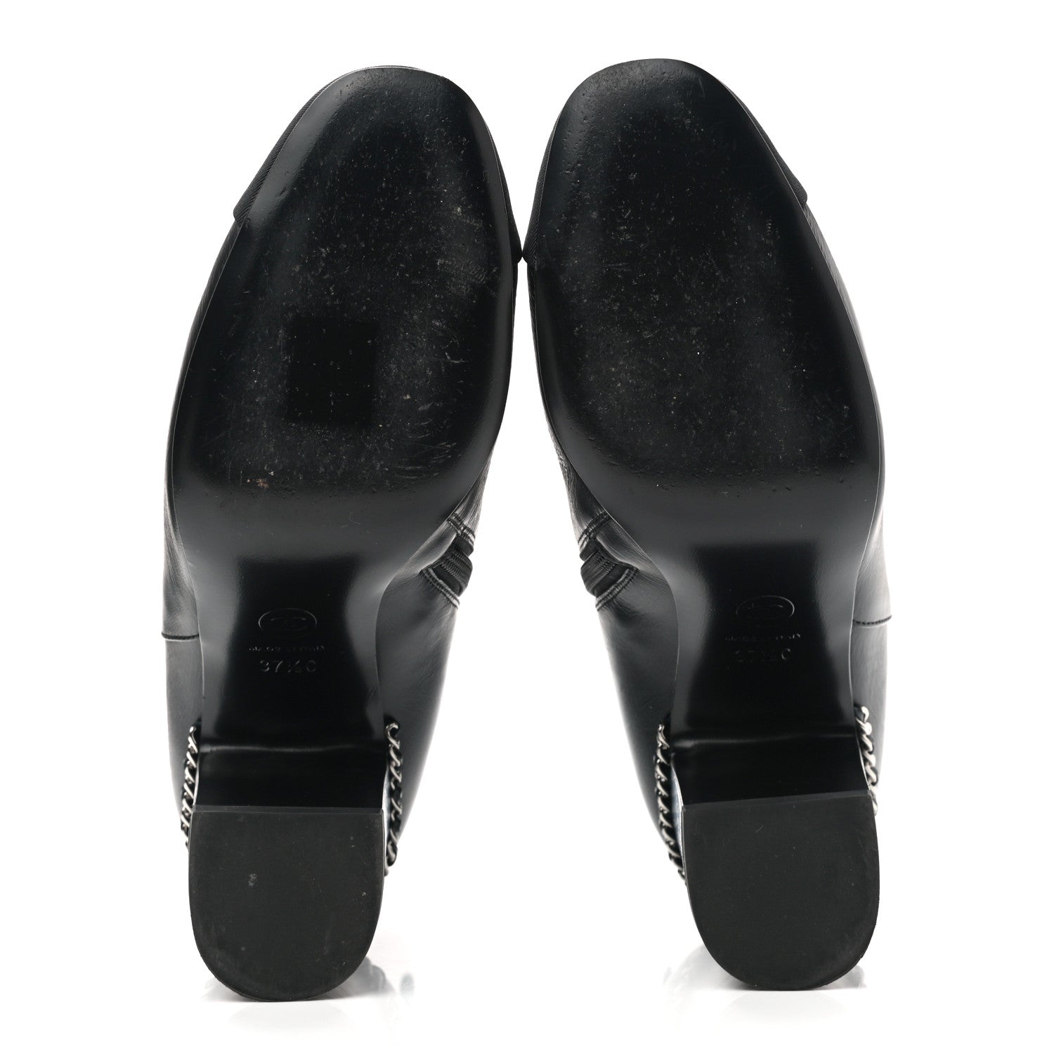 Chanel Crumpled Calfskin Cap Toe Chain Short Boots 37.5 Black 5 of 8