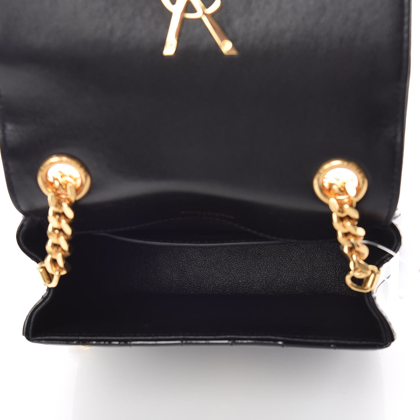 Patent Calfskin Matelasse Monogram Small Vicky Chain Bag Black
