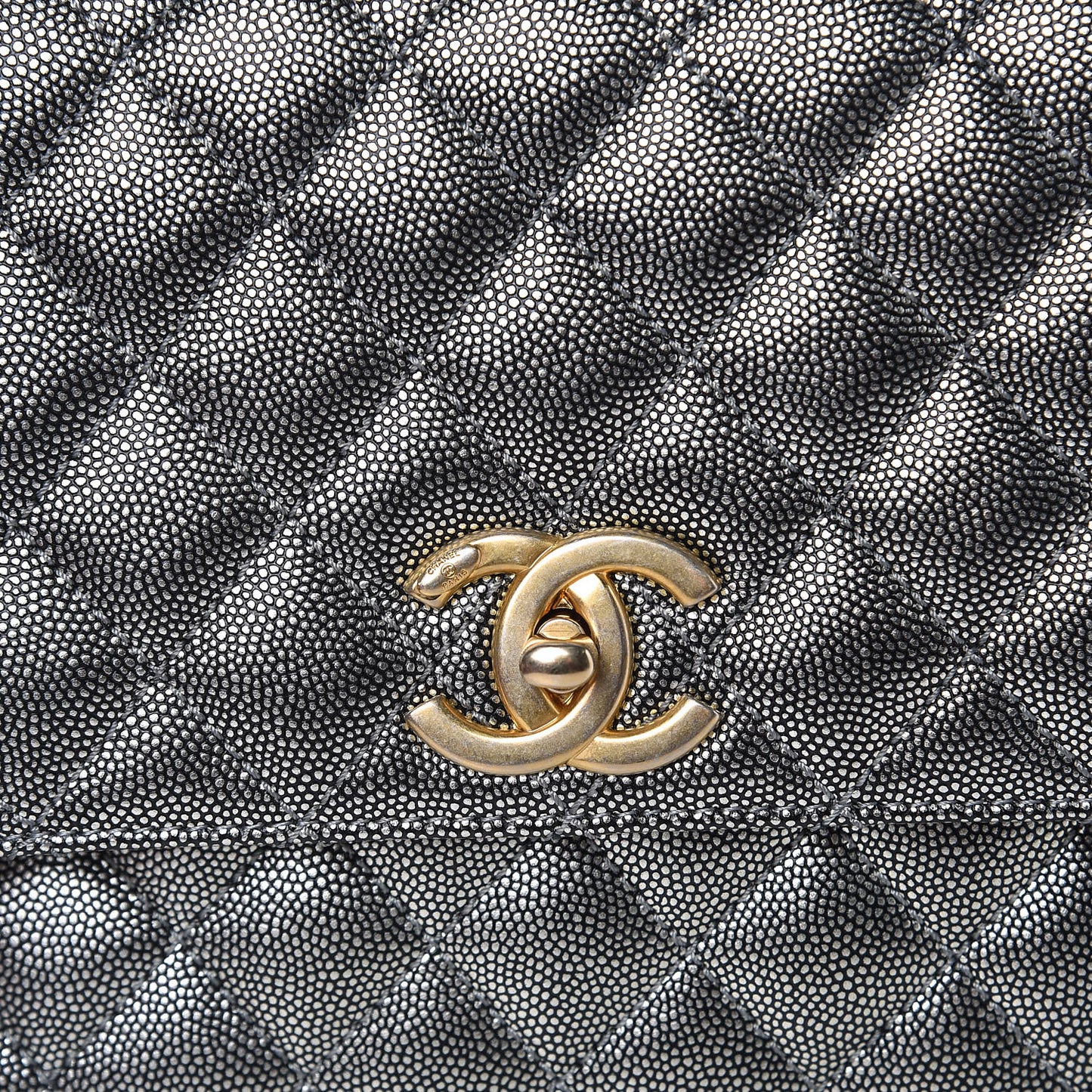 Metallic Caviar Quilted Small Coco Handle Flap Silver