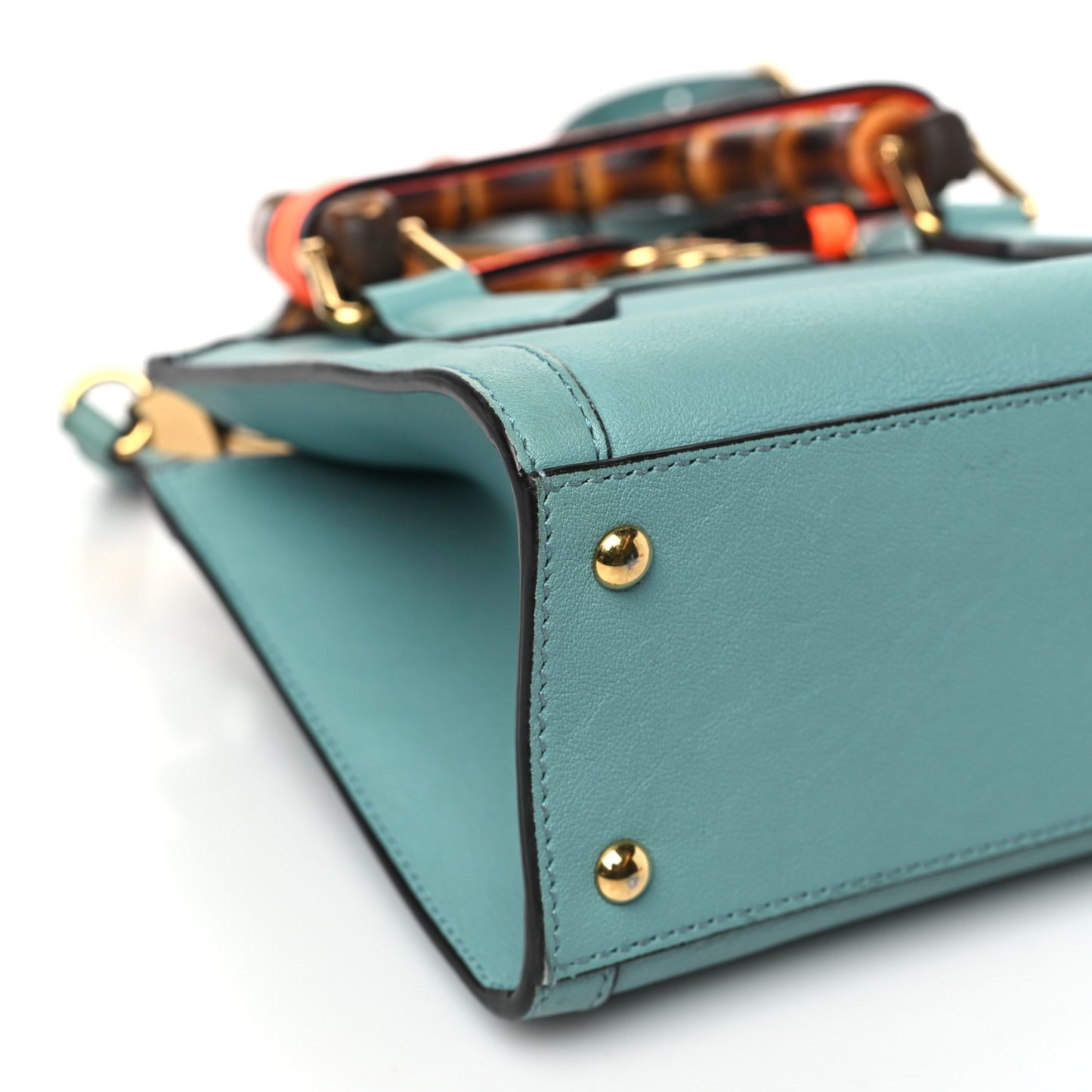 Wonka Grain Calfskin Mini Diana Tote Bag Dusty Azure Orange Fluo