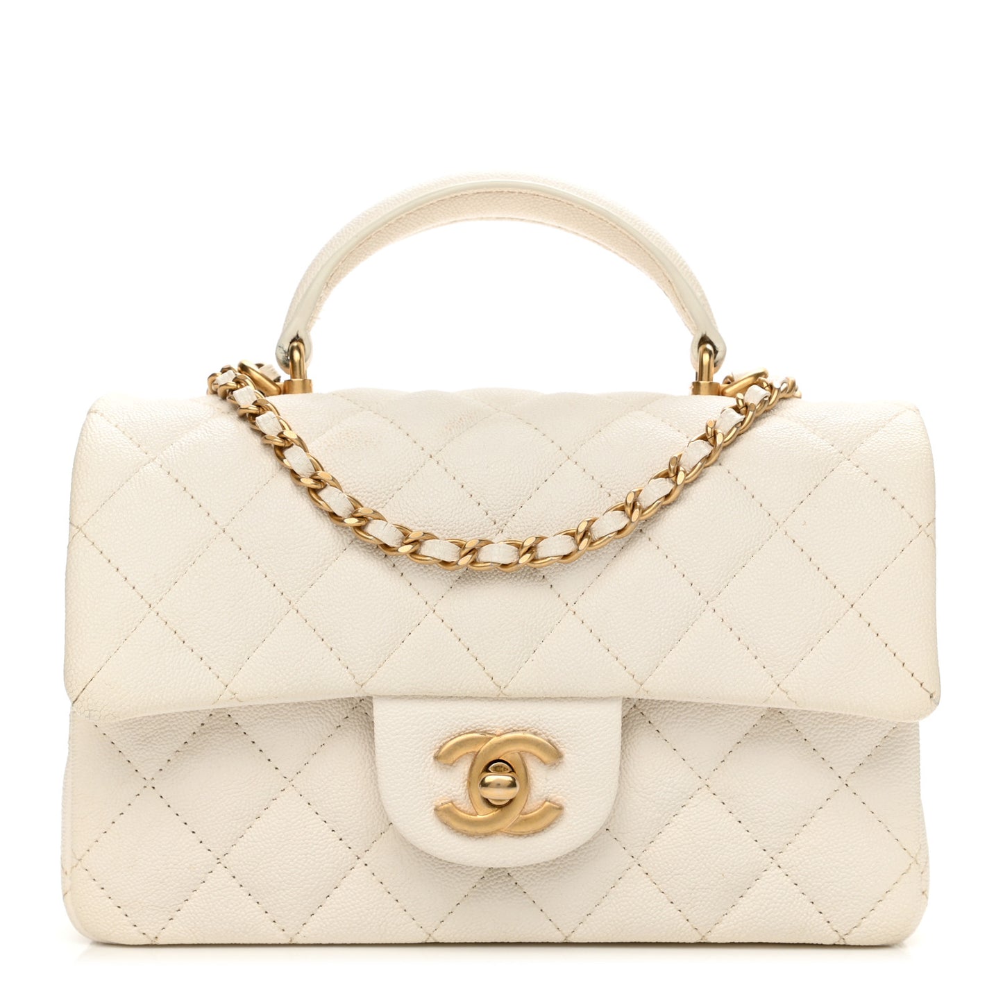 Caviar Quilted Mini Top Handle Rectangular Flap White