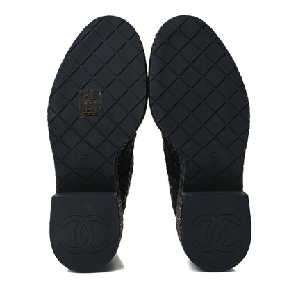 Chanel Tweed Grosgrain Fabric Lace Up Combat Boots 37 Black 6 of 10