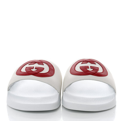 Gucci Nappa Miro Soft Calfskin Interlocking G Mens Slide Sandals 9 Great White Hibiscus Red 2 of 7