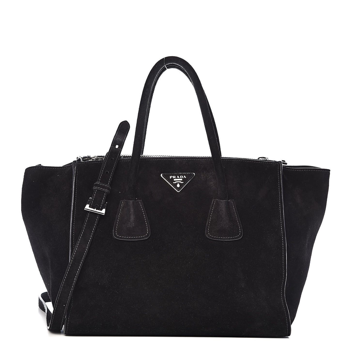 Suede Scamosciato Twin Pocket Tote Black