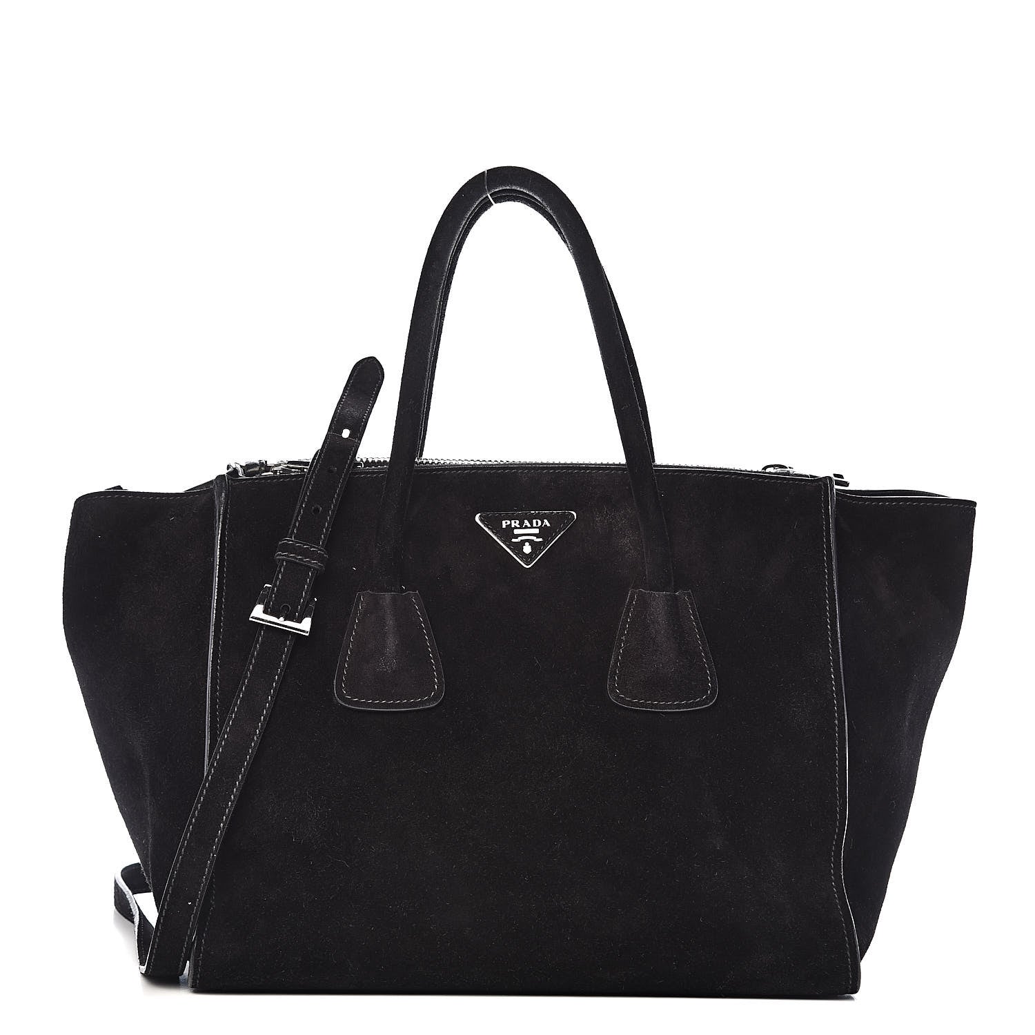 Prada Suede Scamosciato Twin Pocket Tote Black 1 of 12