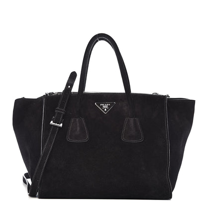 Prada Suede Scamosciato Twin Pocket Tote Black 1 of 12