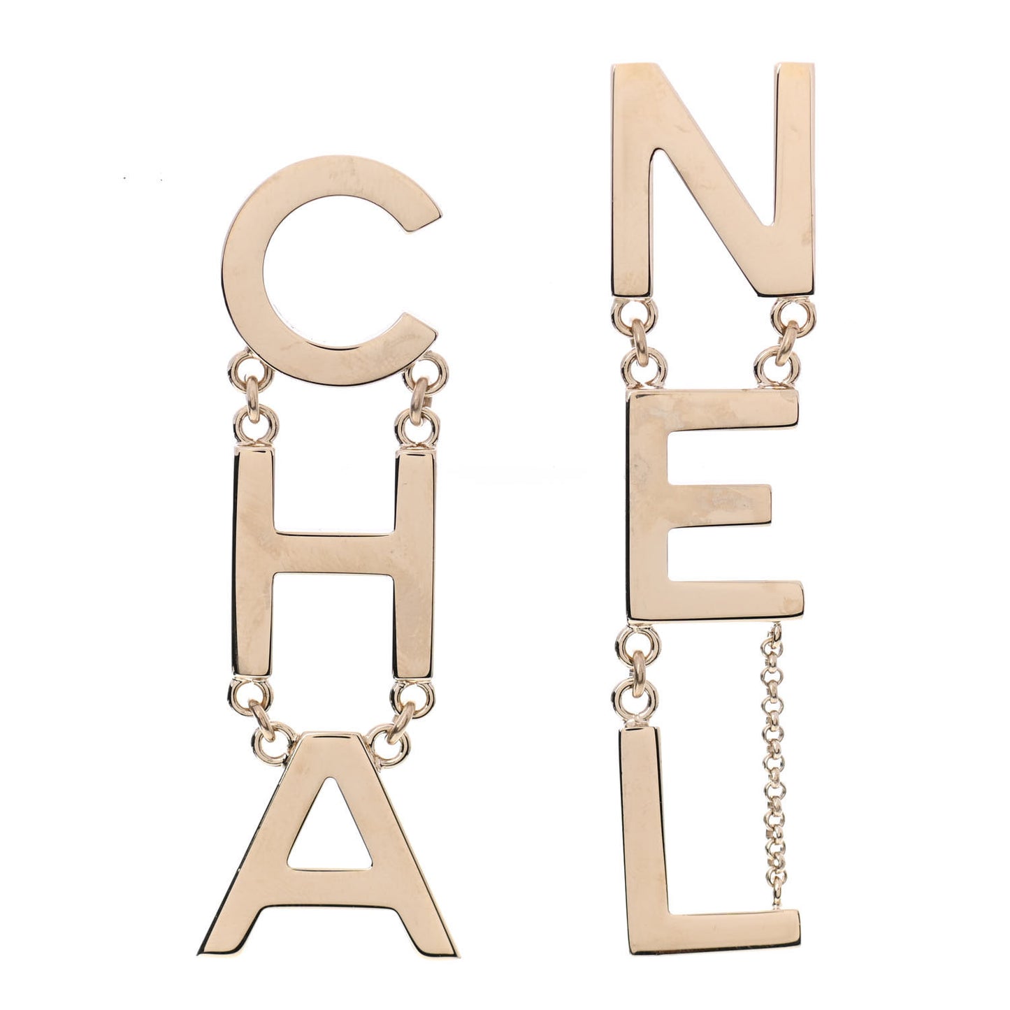 Metal Cha-Nel Logo Drop Earrings Gold
