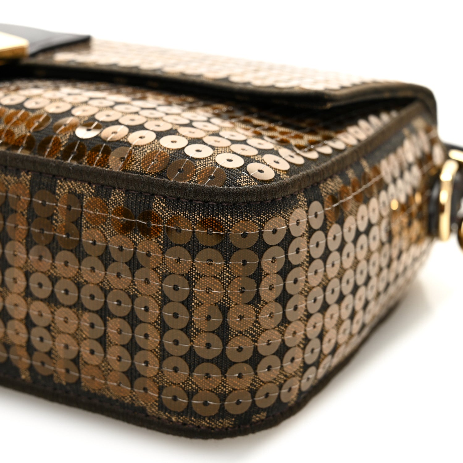 Fendi Fabric Jacquard Paillettes Vitello Seta FF 1974 Baguette Testa di Moro Real Ebano 9 of 10