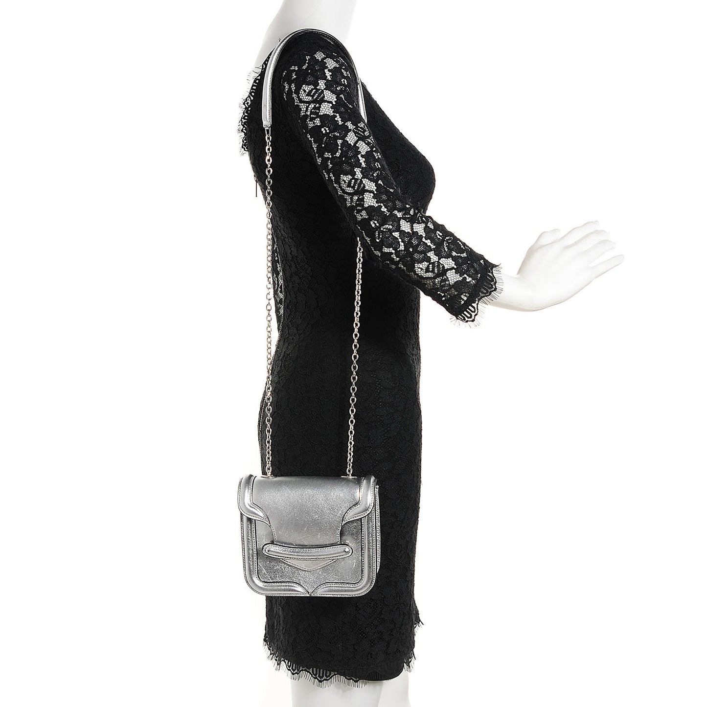 Metallic Lambskin Mini Heroine Chain Satchel Silver