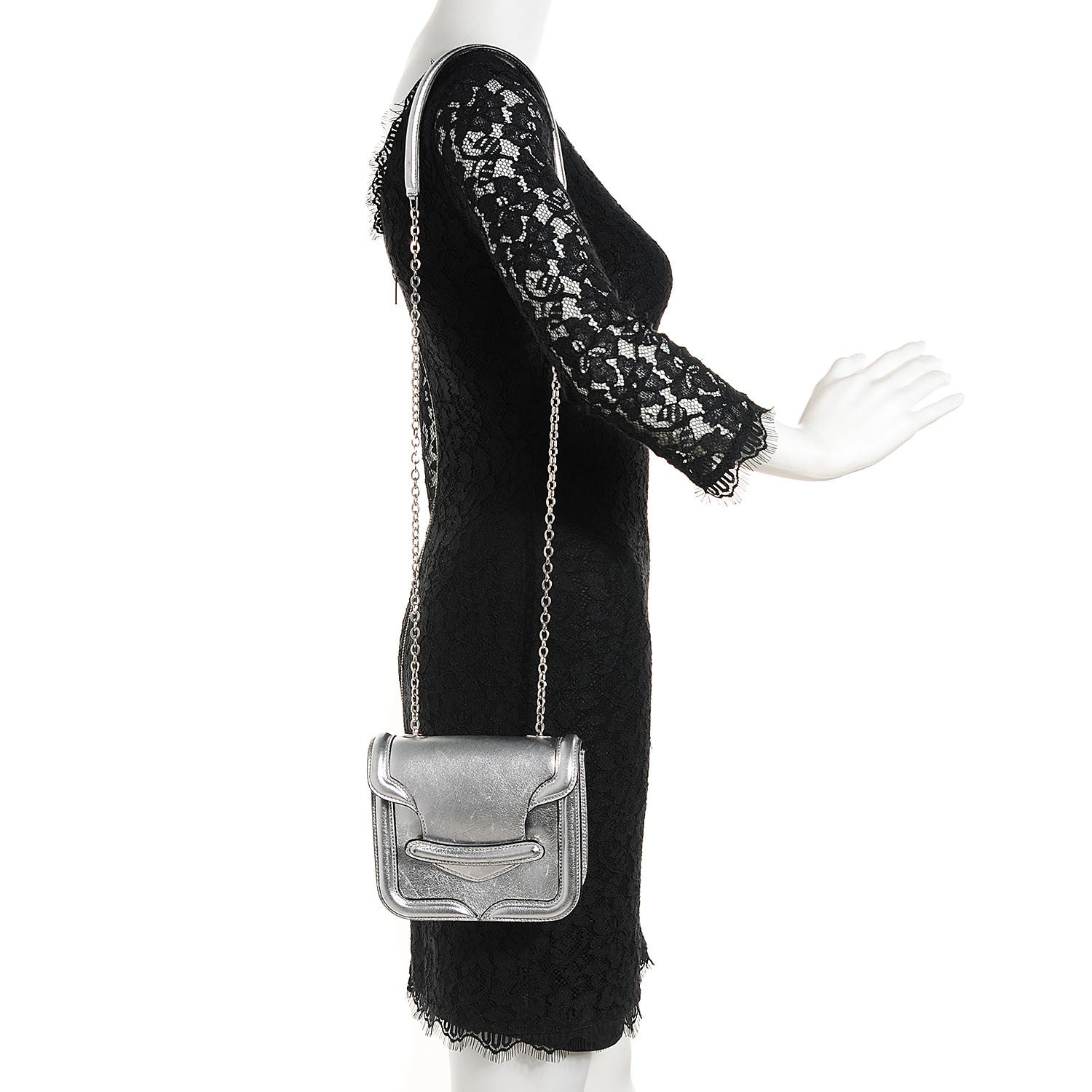 Alexander McQueen Metallic Lambskin Mini Heroine Chain Satchel Silver 2 of 8