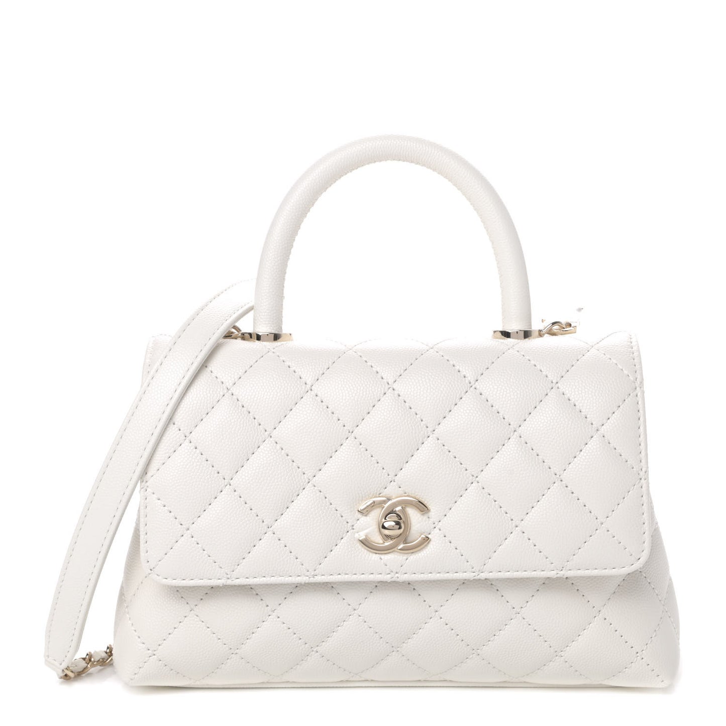 Caviar Quilted Mini Coco Handle Flap White