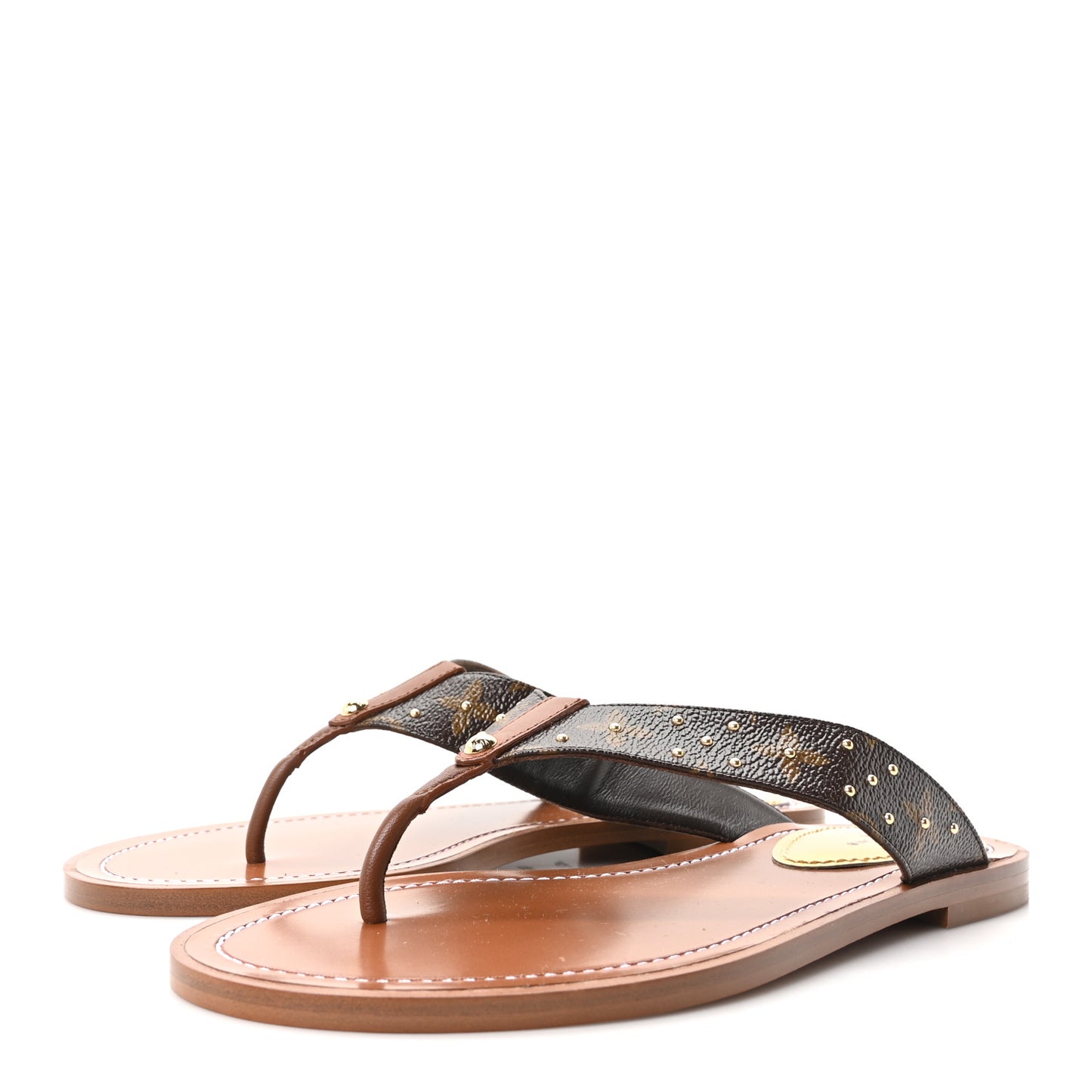Monogram Sunny Flat Thong Sandals 37 Brown