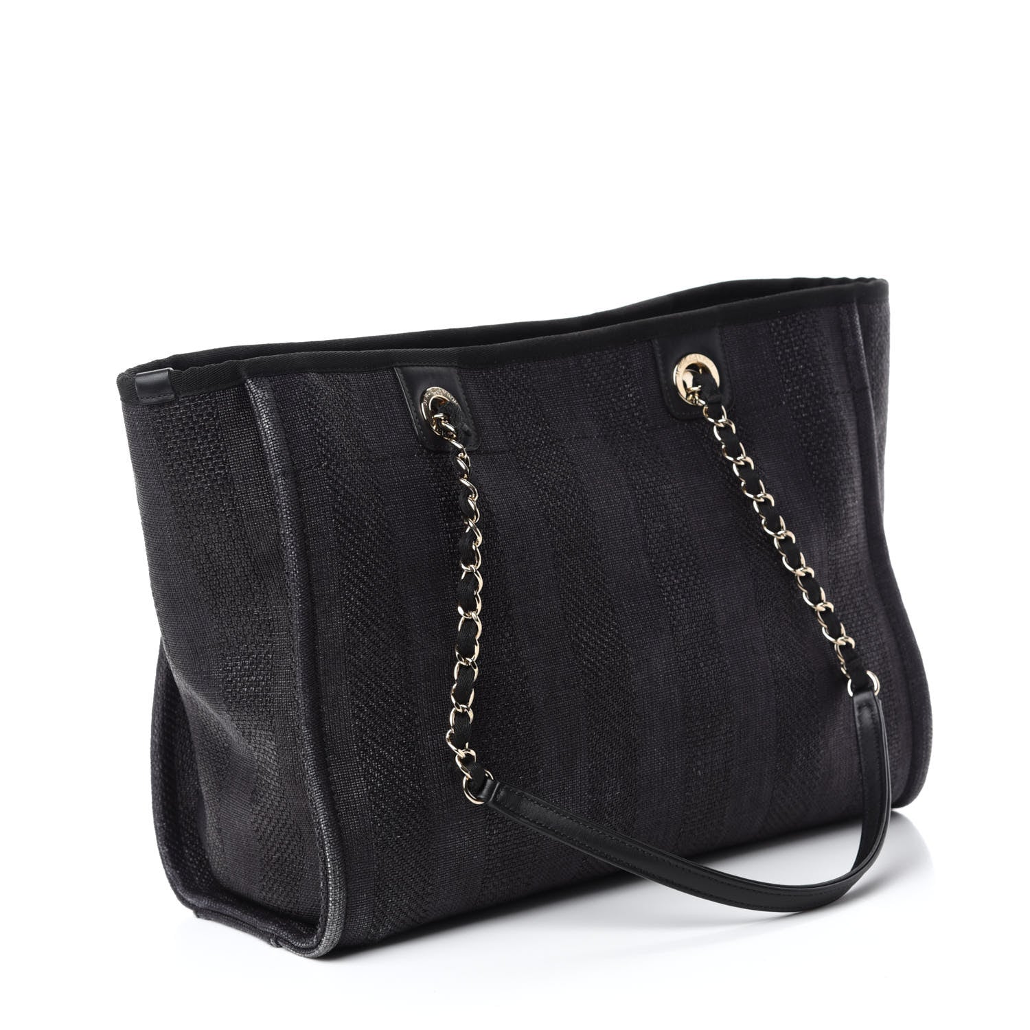 Chanel Mixed Fibers Striped Small Deauville Tote Black 3 of 10