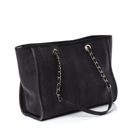 Chanel Mixed Fibers Striped Small Deauville Tote Black 3 of 10