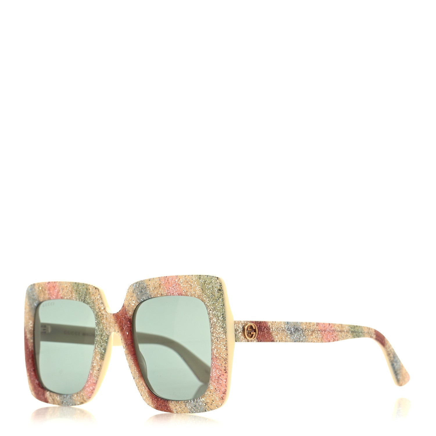 Gucci Square Frame Stripe Glitter GG0328S Sunglasses Ivory Multicolor 1 of 8