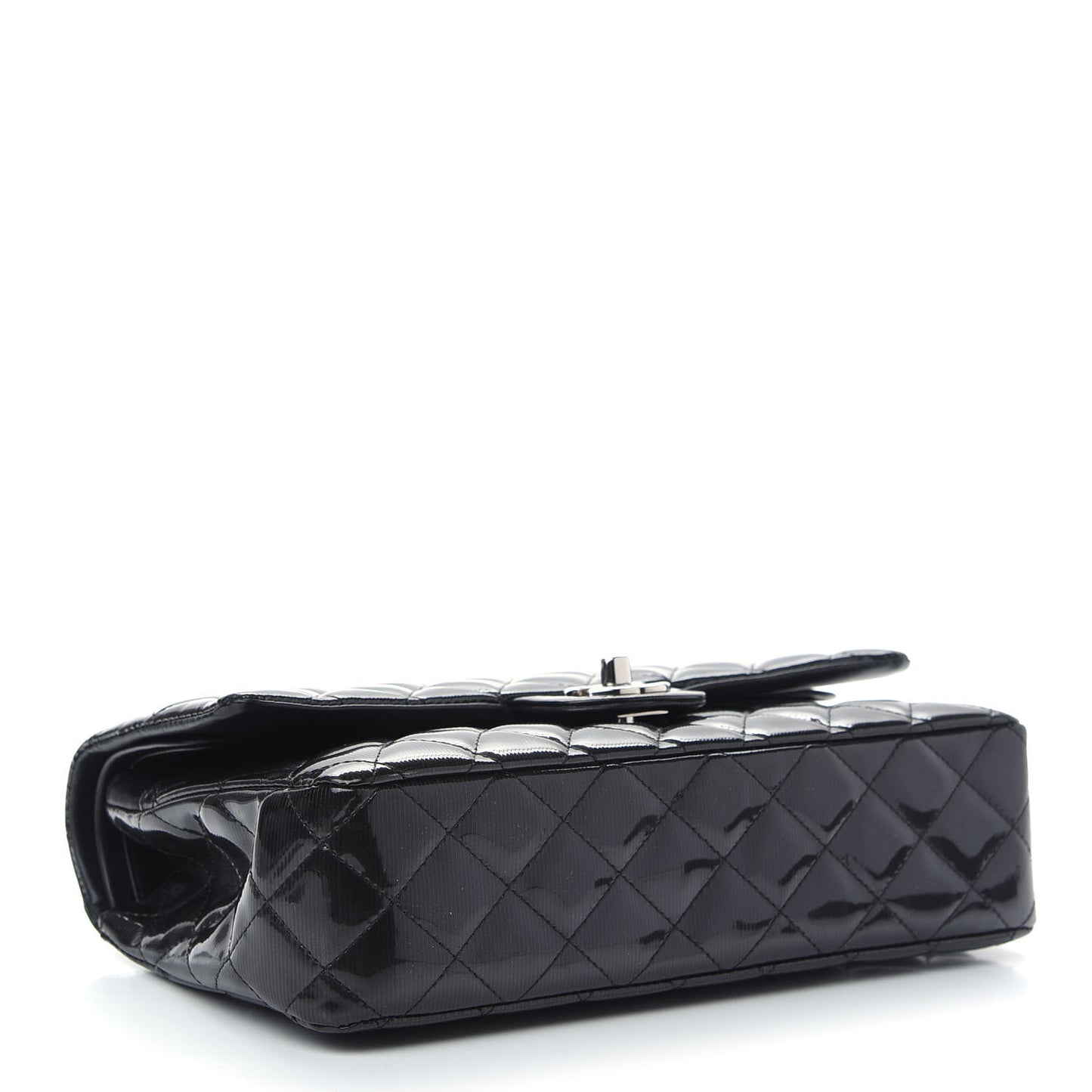 Striated Patent Quilted Medium Double Flap Black
