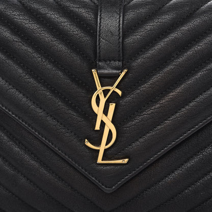 Saint Laurent Sheepskin Matelasse Chevron Monogram Medium College Bag Black 10 of 13